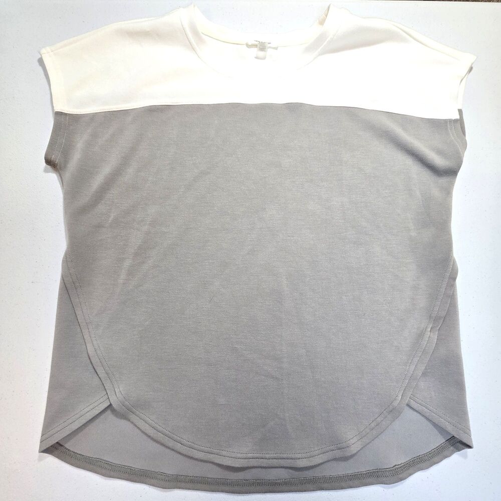 Cable & Gauge Sweater Womens Large Gray/Ivory Top Short/Cap Sleeve Soft Casual